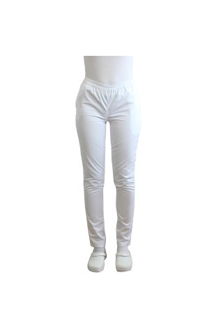 Pantaloni medicali albi cu elastic si doua buzunare laterale