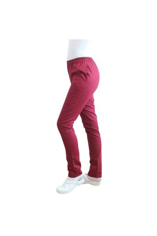 Pantaloni medicali grena cu elastic si doua buzunare laterale