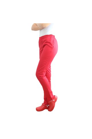 Pantaloni medicali rosii cu elastic si doua buzunare laterale