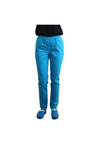Pantaloni medicali turcoaz cu elastic si doua buzunare laterale