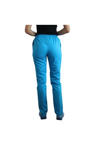 Pantaloni medicali turcoaz cu elastic si doua buzunare laterale