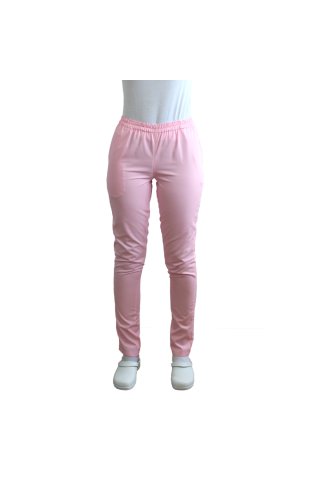 Pantaloni medicali roz pal cu elastic si doua buzunare laterale