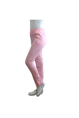 Pantaloni medicali roz pal cu elastic si doua buzunare laterale