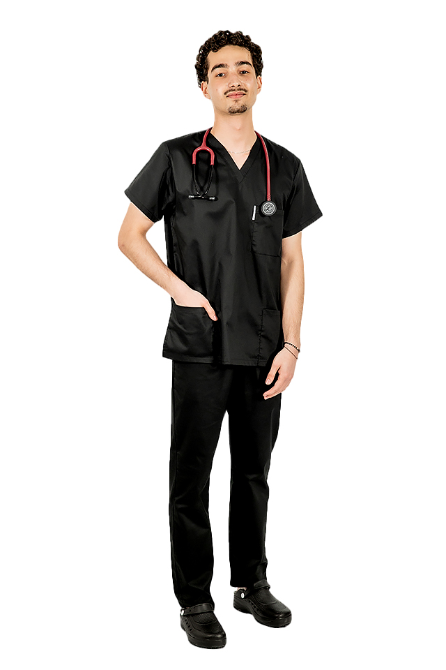 Costum medical barbati negru,model unisex 2
