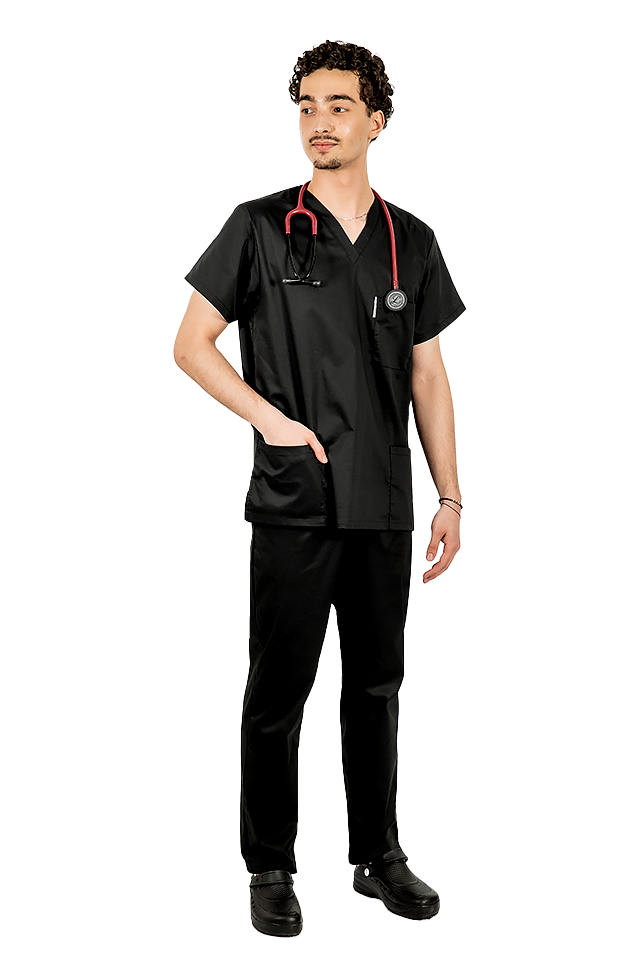 Costum medical barbati negru,model unisex