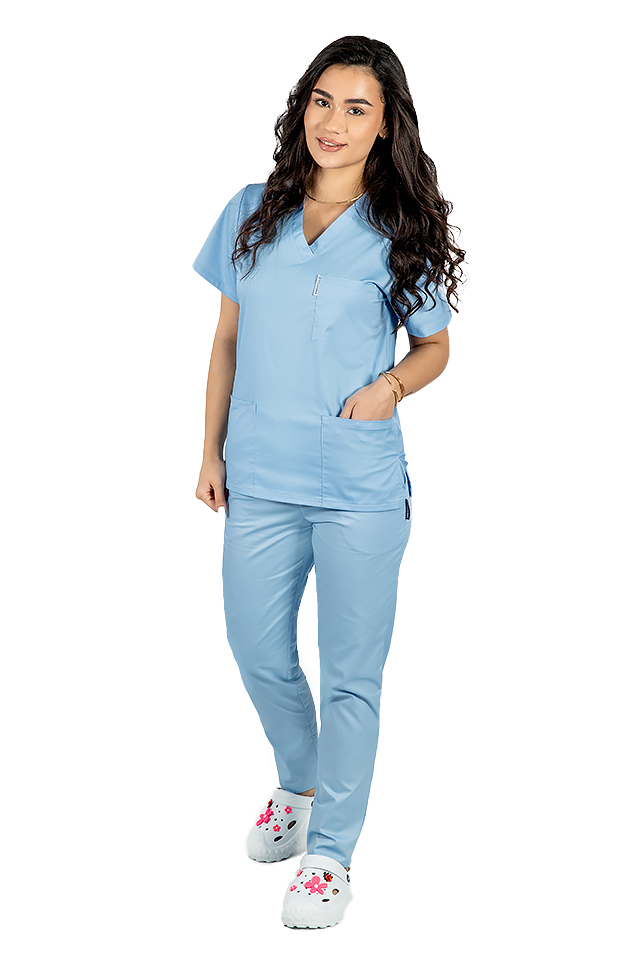 Halat medical bleo cu elastan, dama, cu anchior in V si trei buzunare aplicate 3