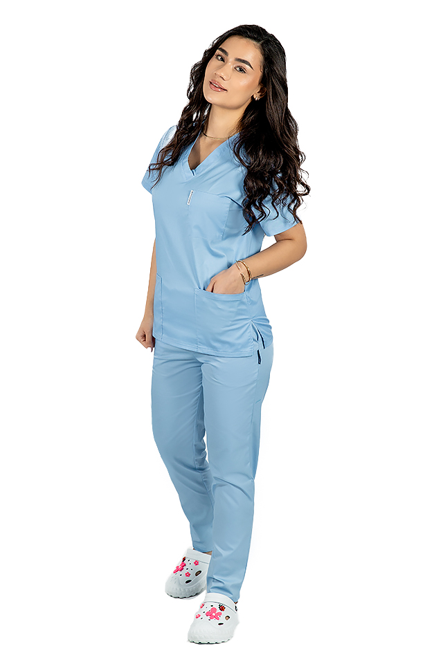 Halat medical bleo cu elastan, dama, cu anchior in V si trei buzunare aplicate 4