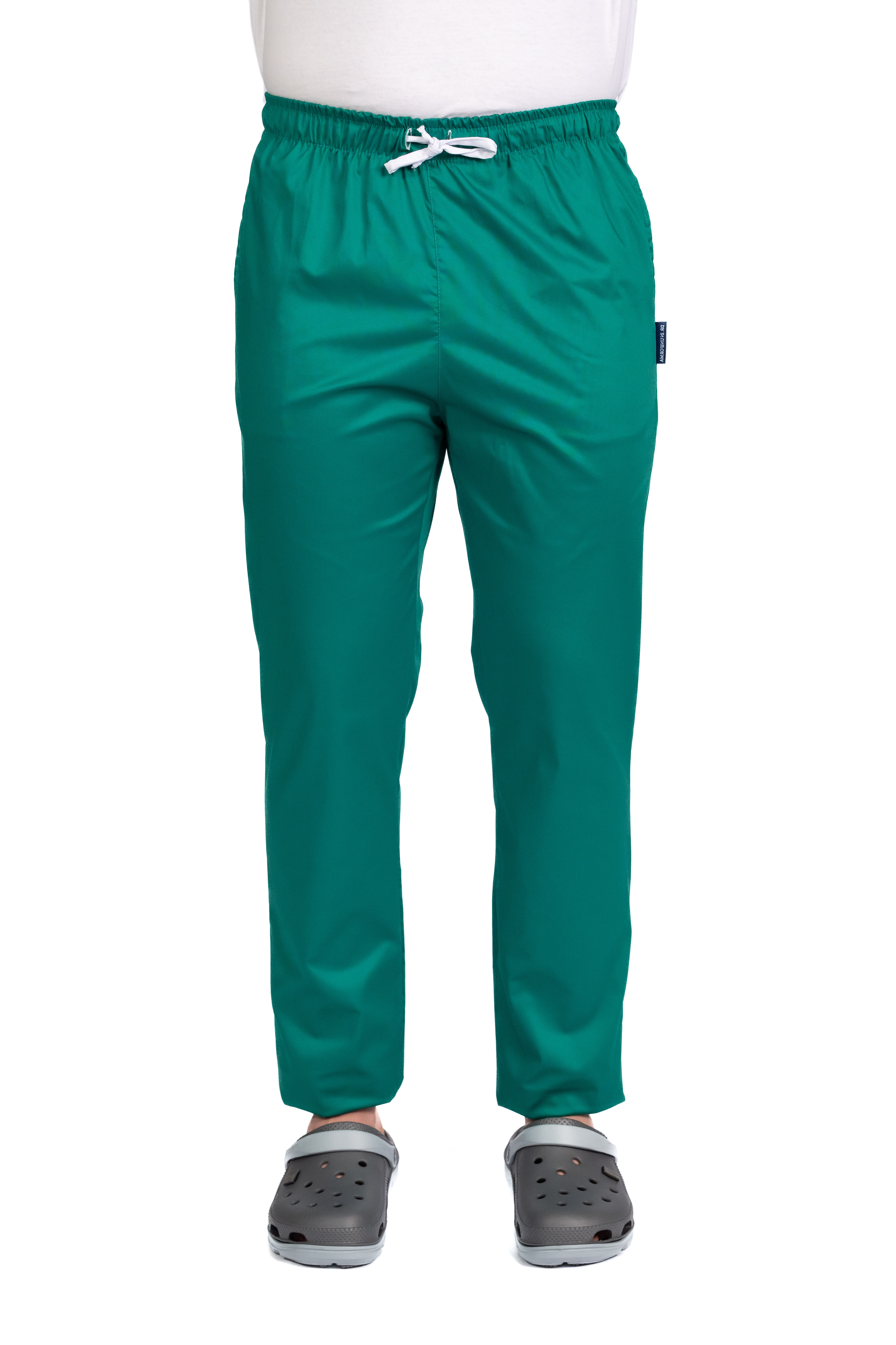 Pantaloni medicali cu elastan verde barbati cu elastic si doua buzunare laterale