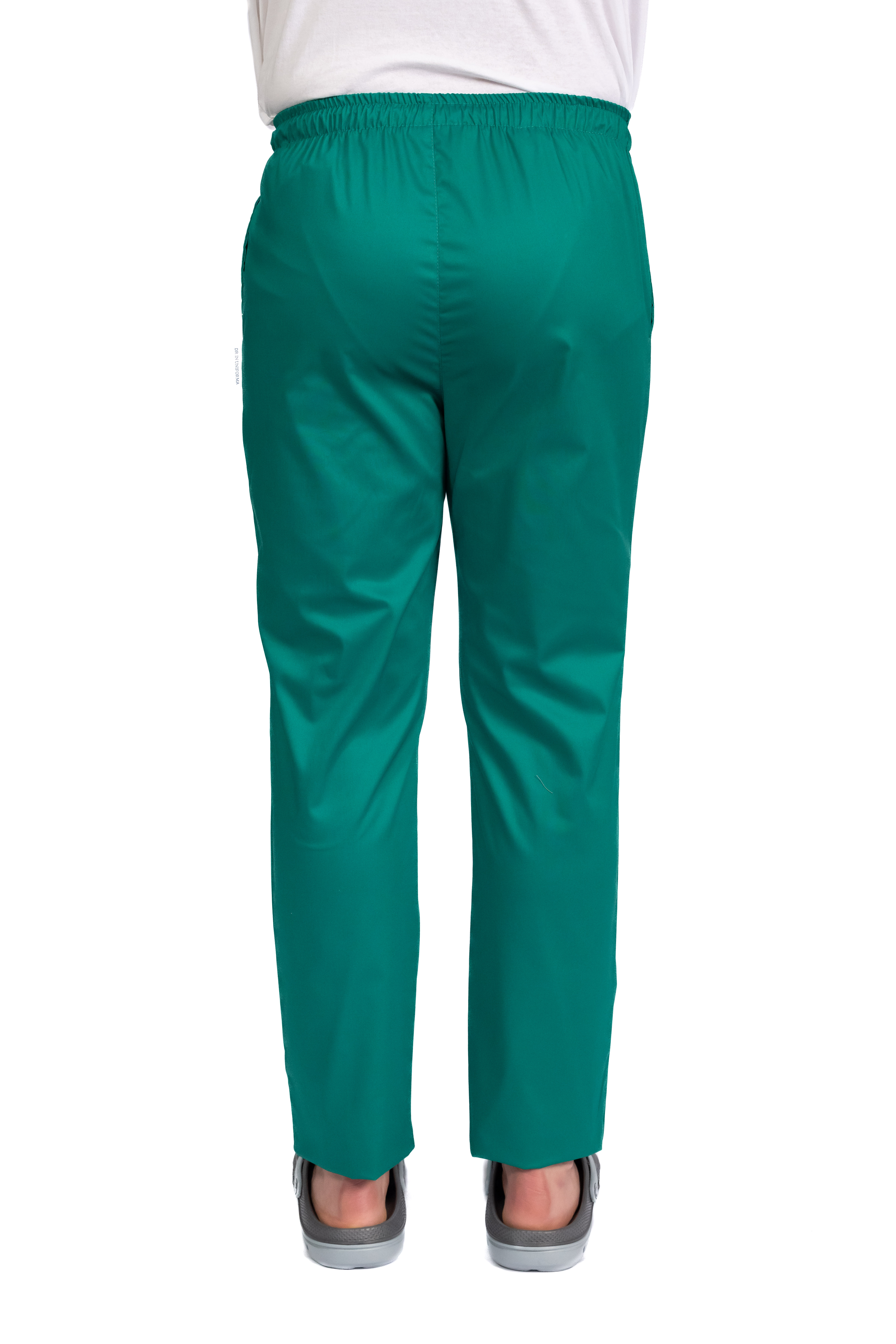 Pantaloni medicali cu elastan verde barbati cu elastic si doua buzunare laterale 2