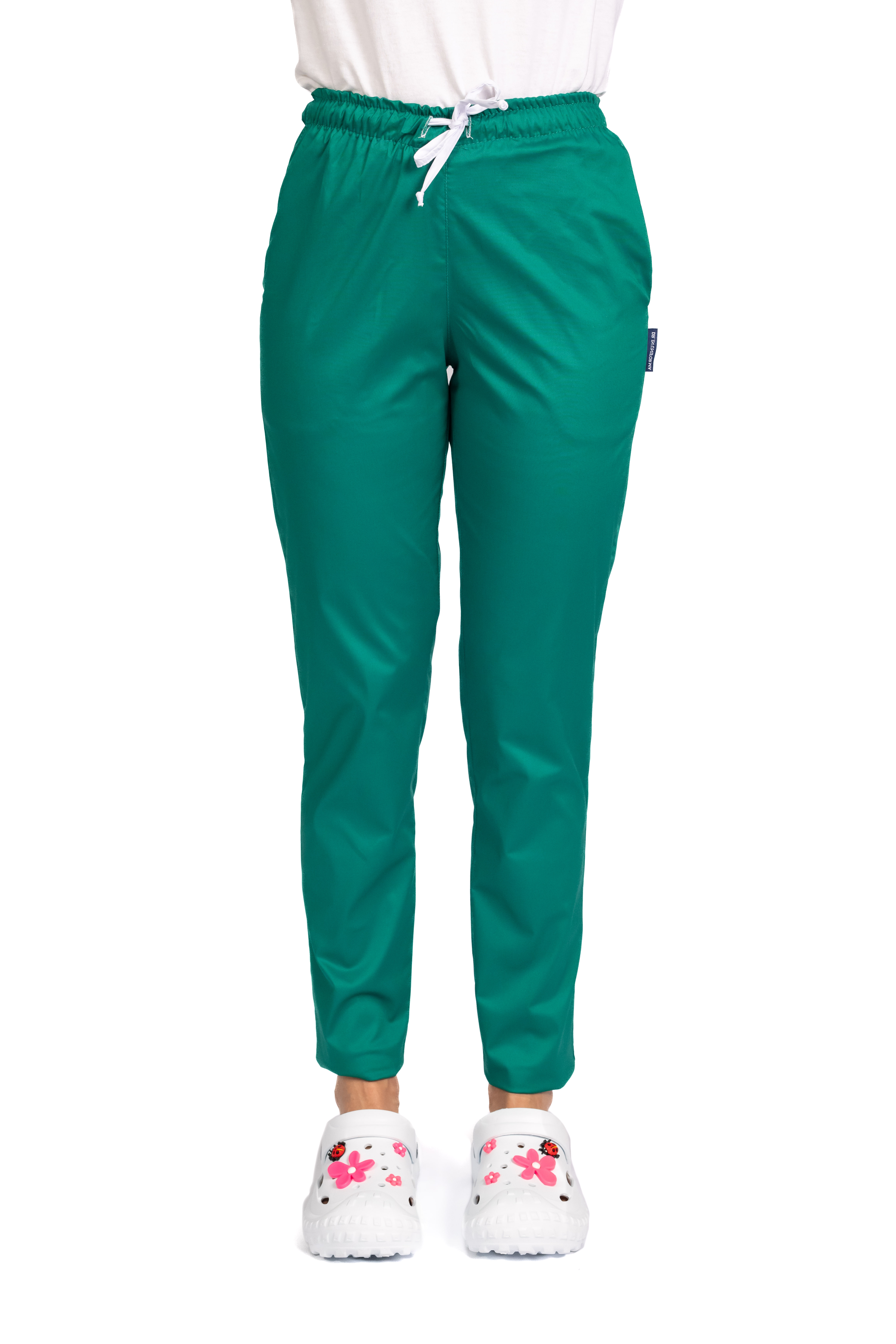 Pantaloni medicali verde cu elastic si doua buzunare laterale