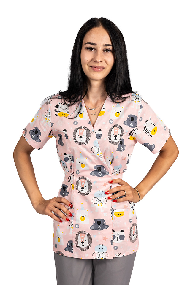 Halat medical kimono Lion cu doua buzunare aplicate