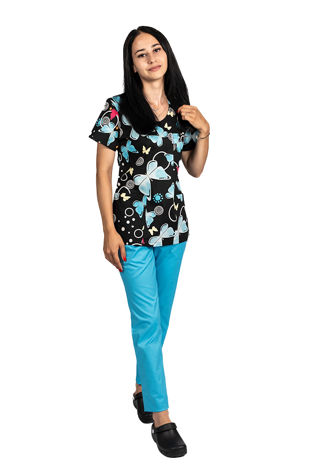 Halat medical imprimat Blackbutterfly cu trei buzunare aplicate  3