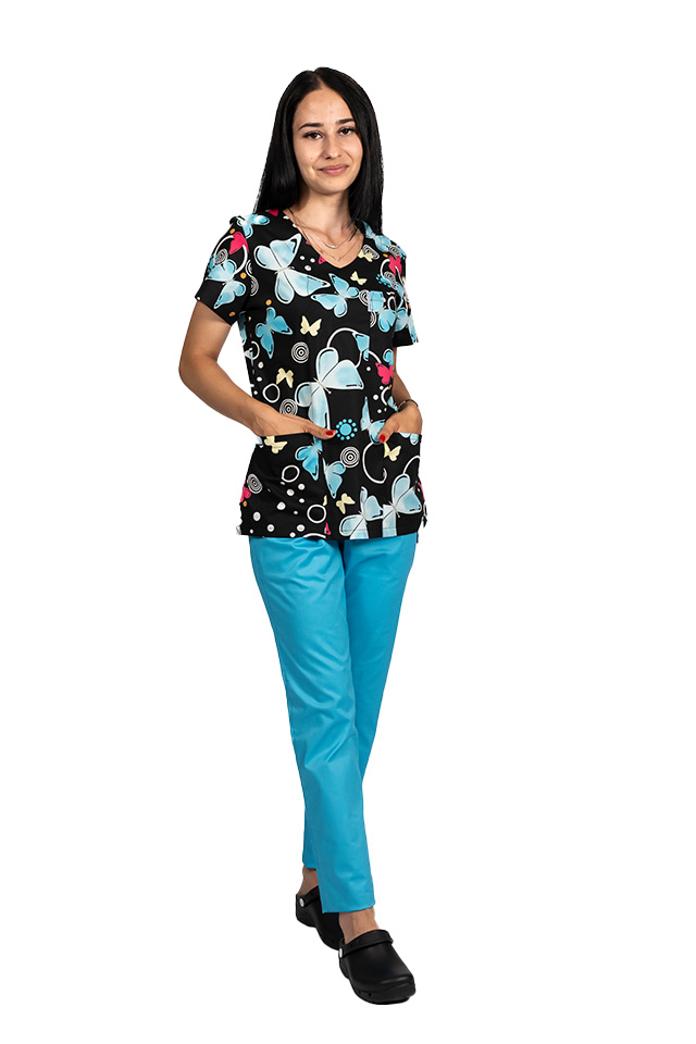 Halat medical imprimat Blackbutterfly cu trei buzunare aplicate  4