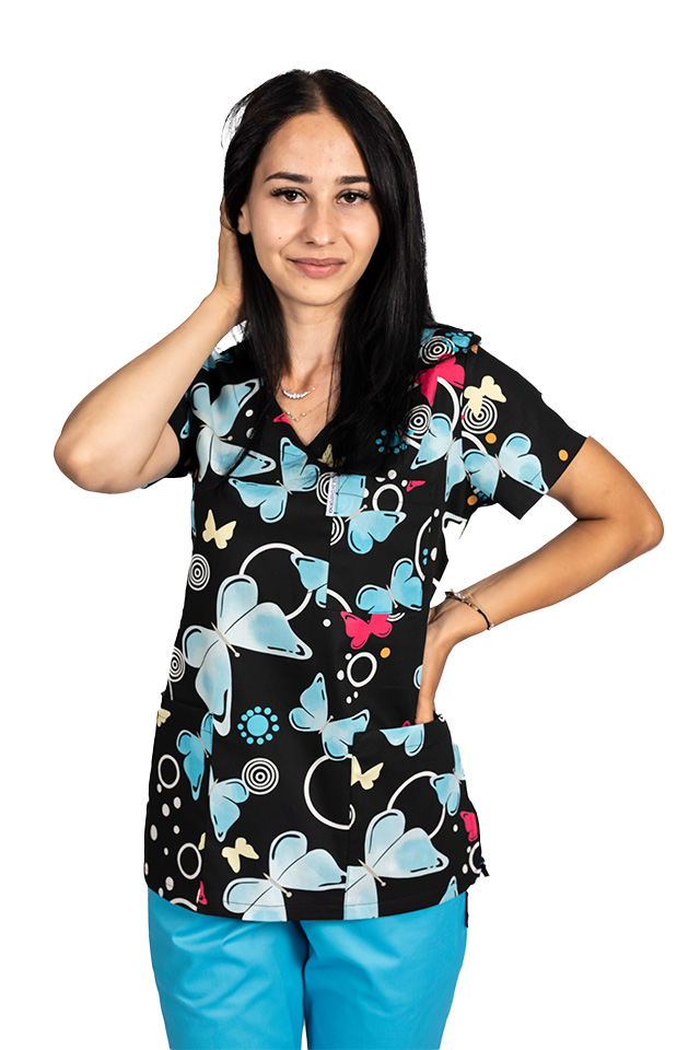 Costum medical Blackbutterfly, cu bluza cu imprimeu  si pantaloni cu elastic 5