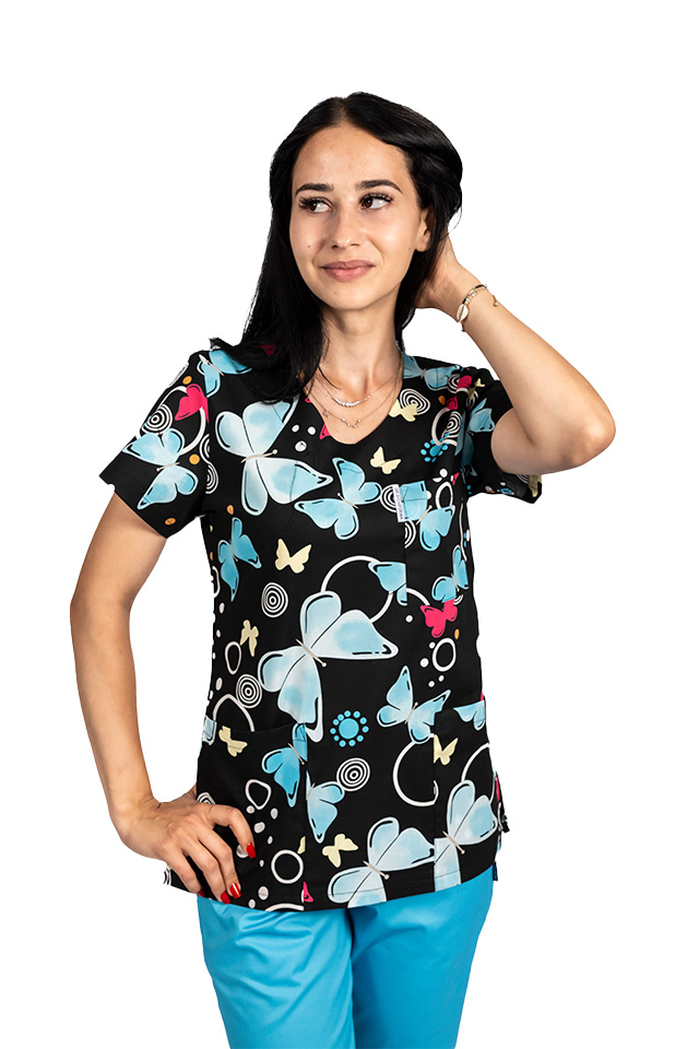 Halat medical imprimat Blackbutterfly cu trei buzunare aplicate  2