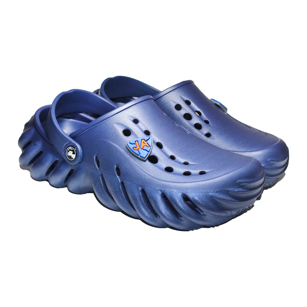 Saboti medicali profesionali tip crocs bleumarin din spuma EVA - model barbati, cu detalii aplicate 2