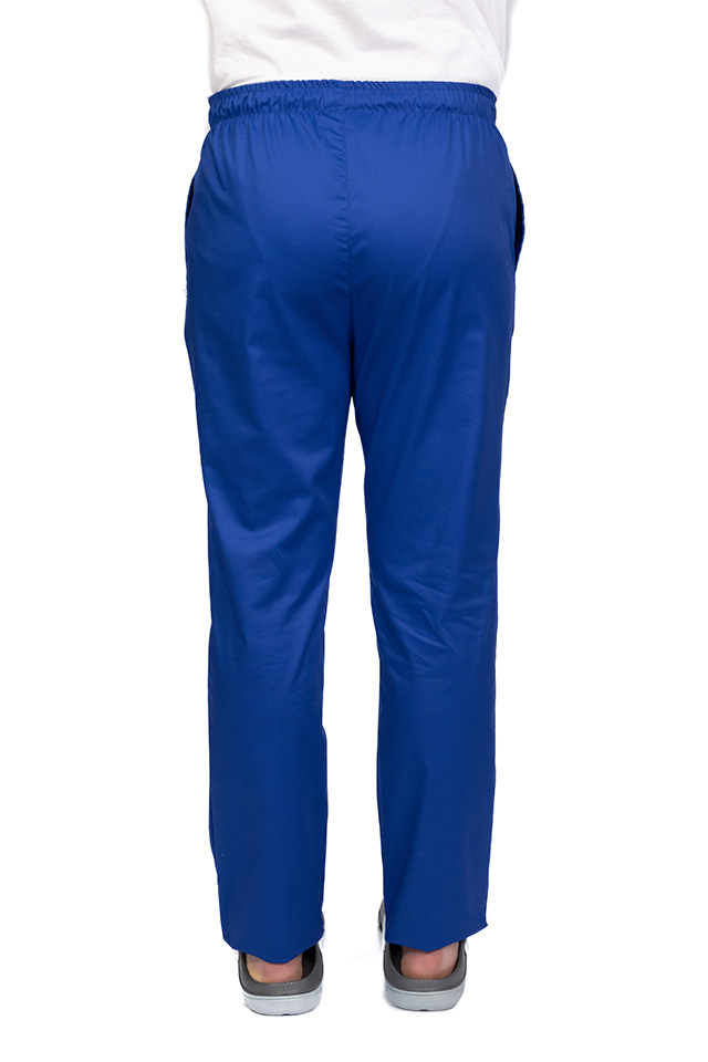 Pantaloni medicali albastri cu elastan,barbati, cu snur in talie si doua buzunare laterale 2