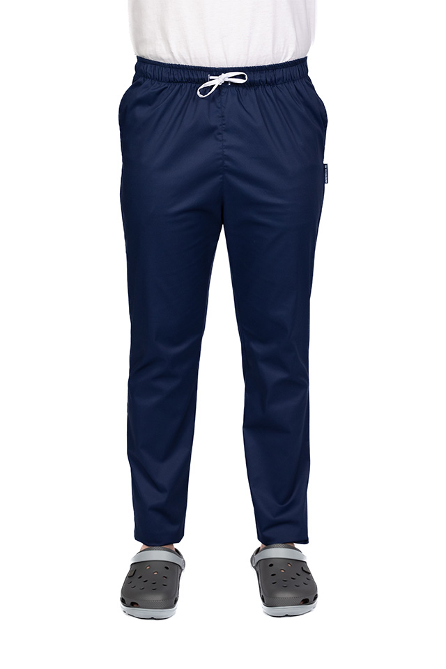 Pantaloni medicali barbati cu elastan bleumarin cu elastic si doua buzunare laterale