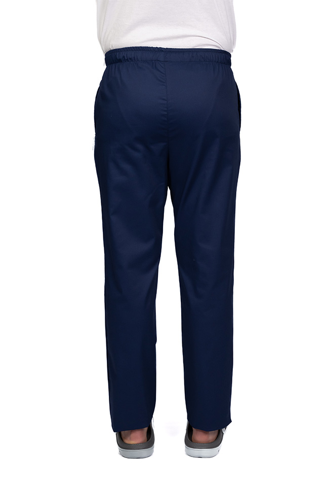 Pantaloni medicali barbati cu elastan bleumarin cu elastic si doua buzunare laterale 2