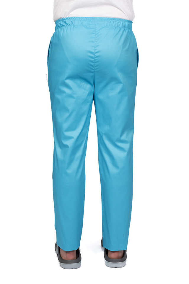 Pantaloni medicali turcoaz cu elastan,barbati, cu snur in talie si doua buzunare laterale 2