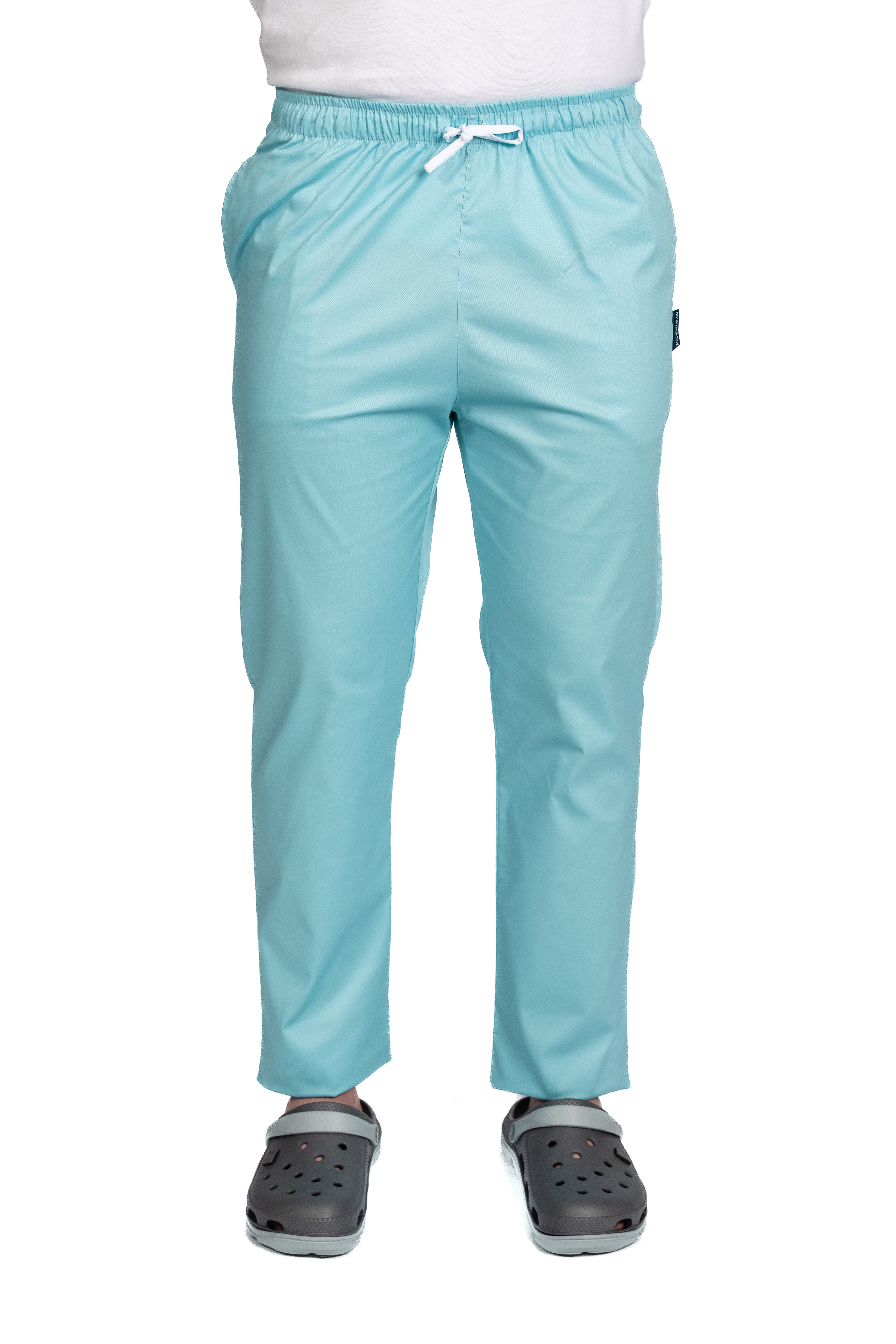 Pantaloni medicali menta cu elastan,barbati, cu snur in talie si doua buzunare laterale