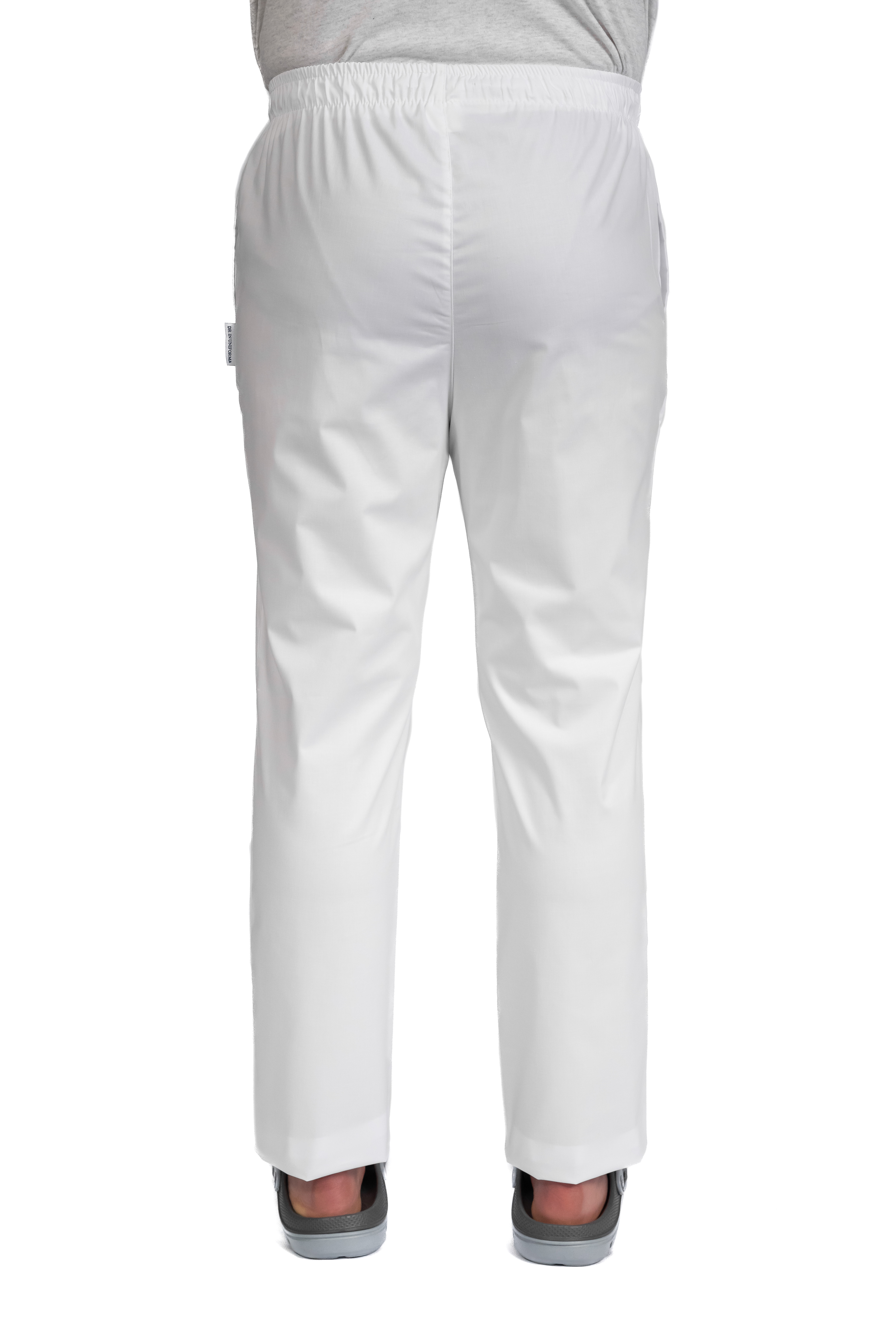 Pantaloni medicali albi cu elastan,barbati, cu snur in talie si doua buzunare laterale 2