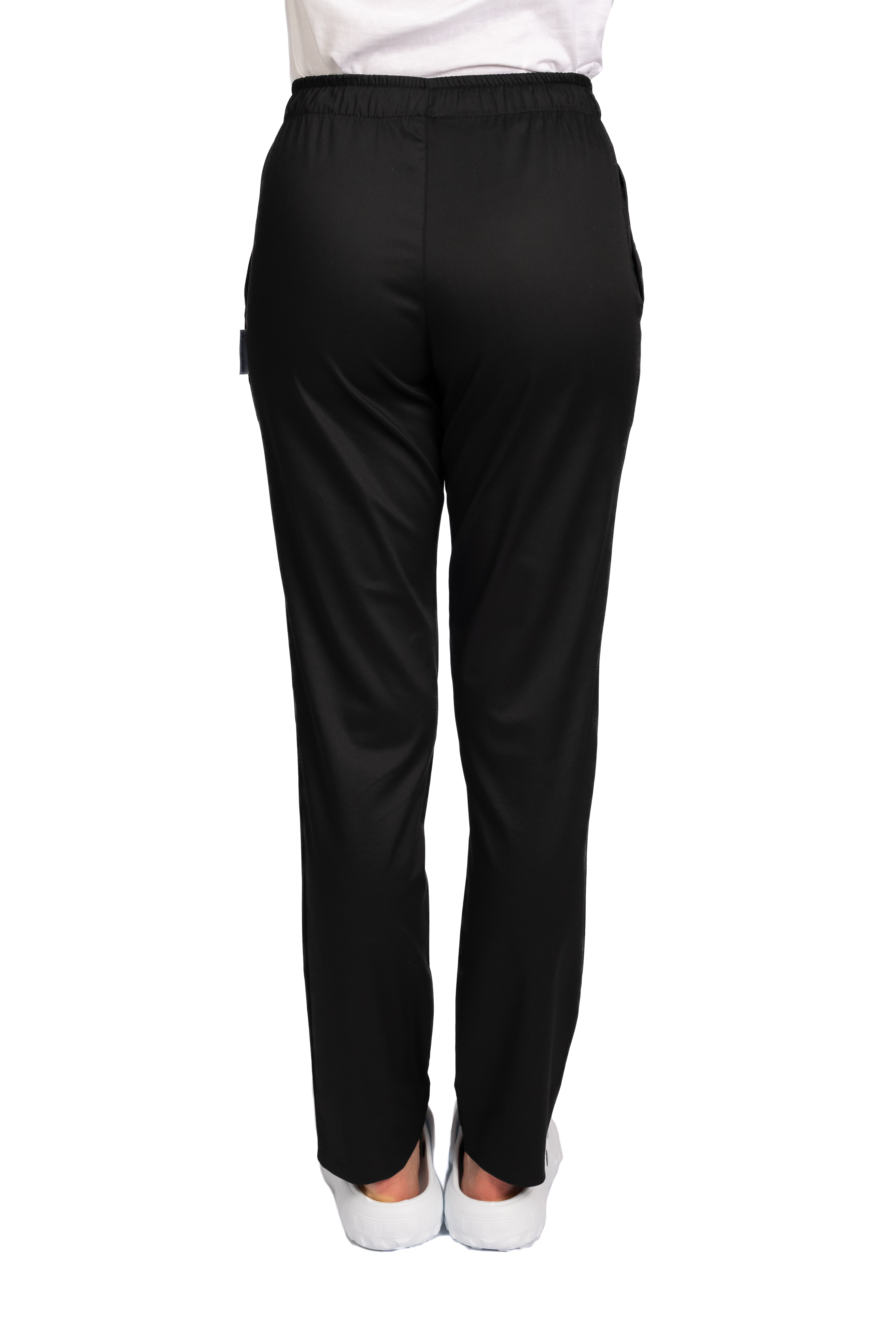 Pantaloni medicali cu elastan negri, model dama, cu snur si doua buzunare laterale 2