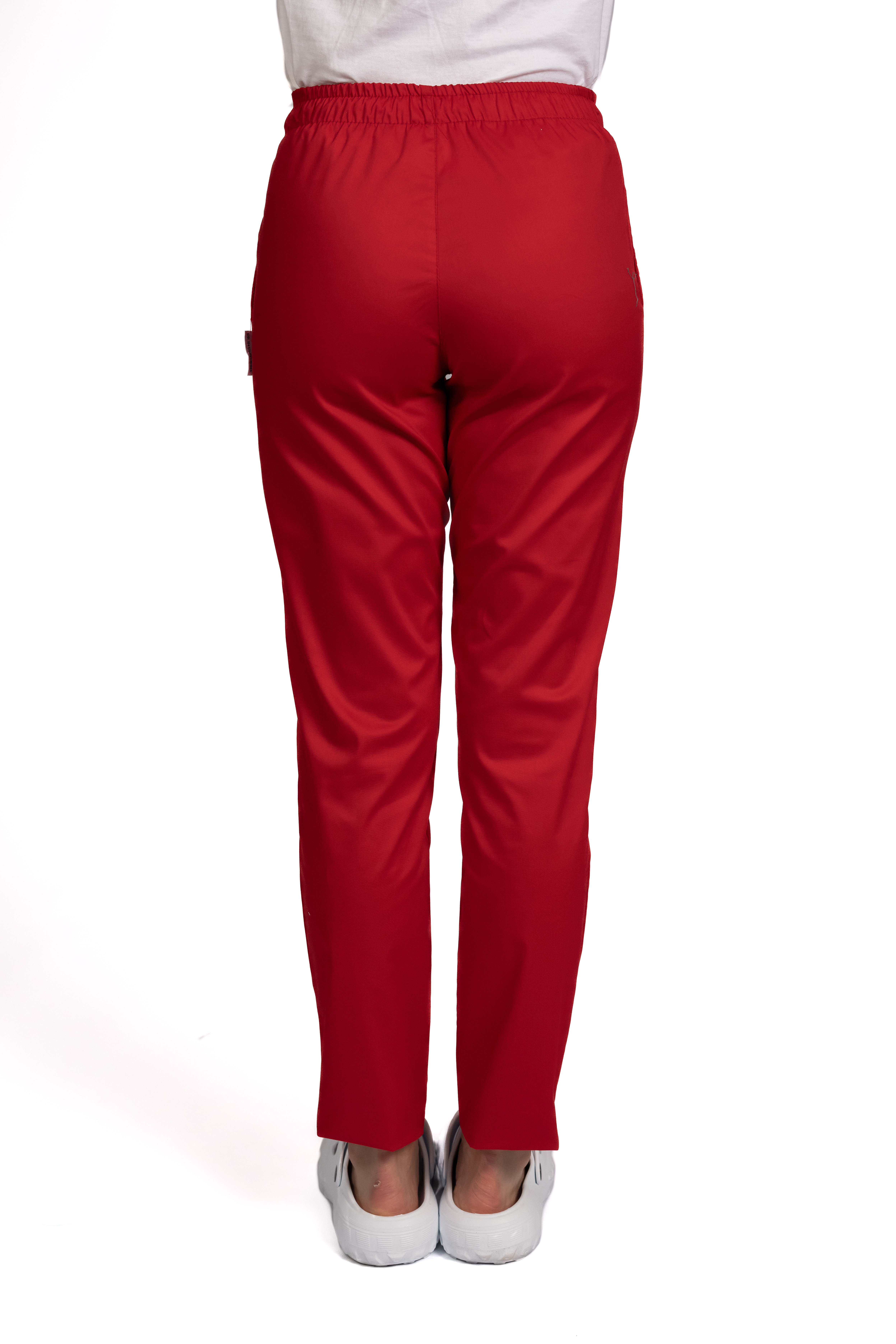 Pantaloni medicali rosii cu elastan, model dama, cu snur si doua buzunare laterale  2