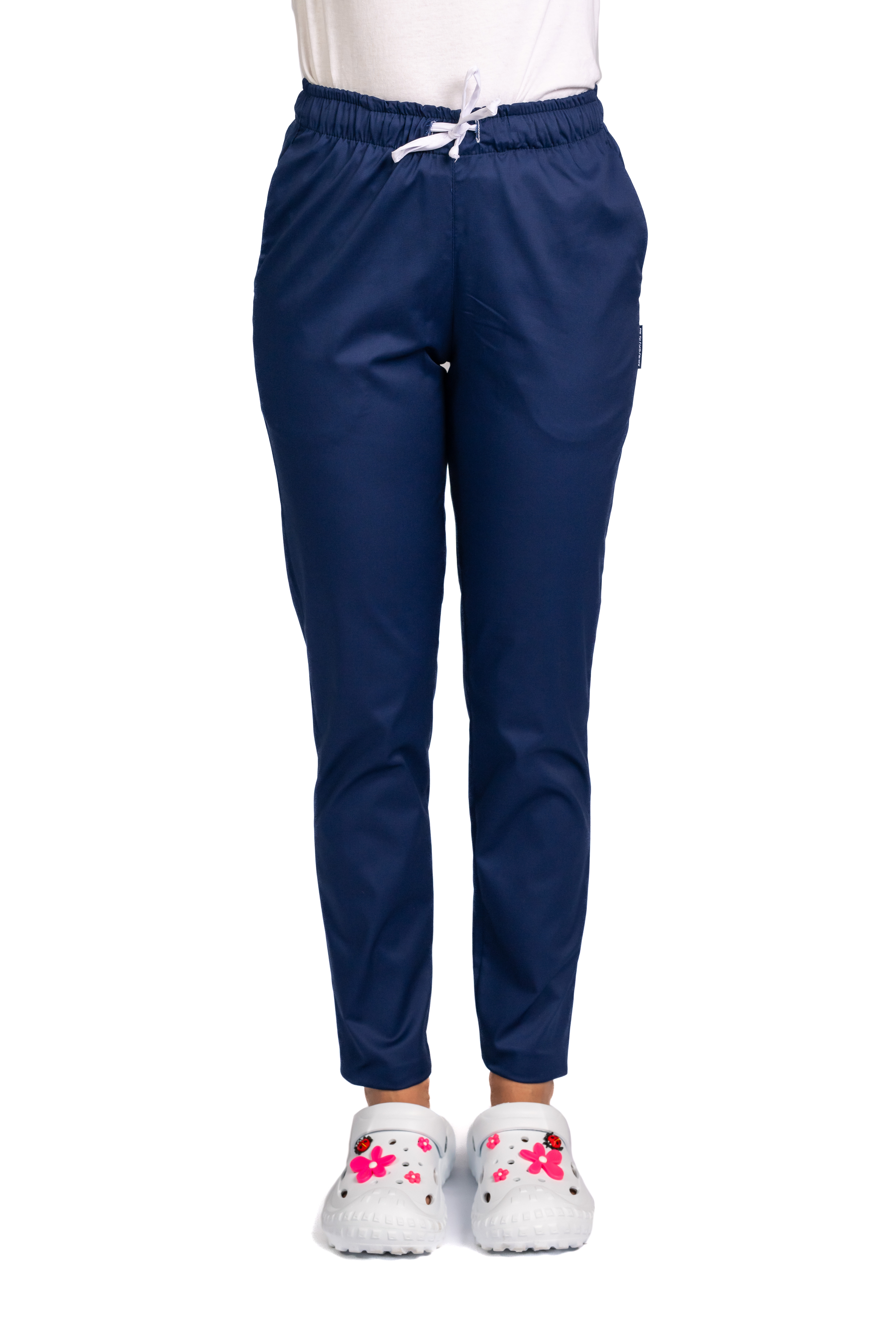 Pantaloni medicali cu elastan bleumarin cu elastic si doua buzunare laterale