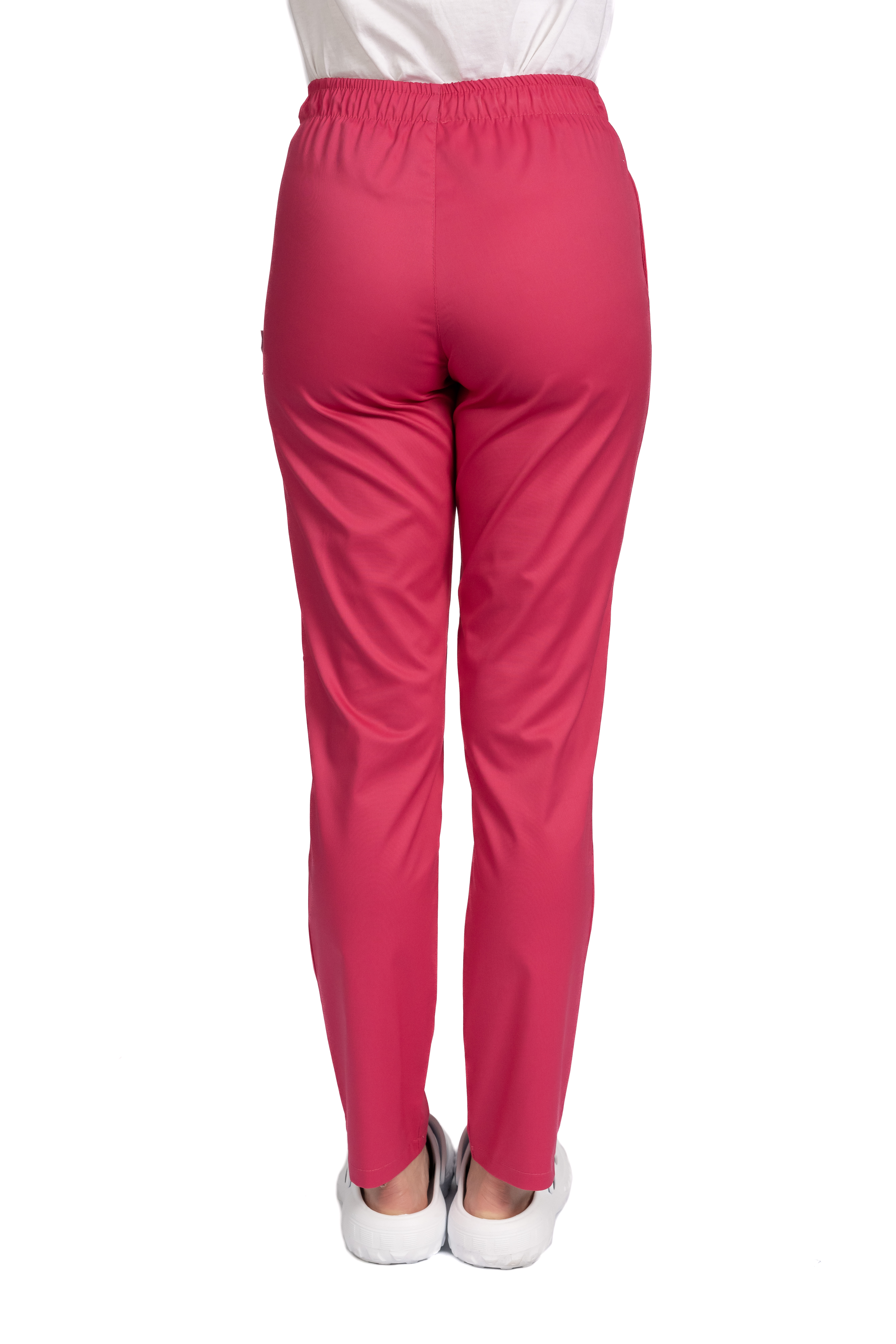 Pantaloni medicali cu elastan ciclam, model dama, cu snur si doua buzunare laterale 2