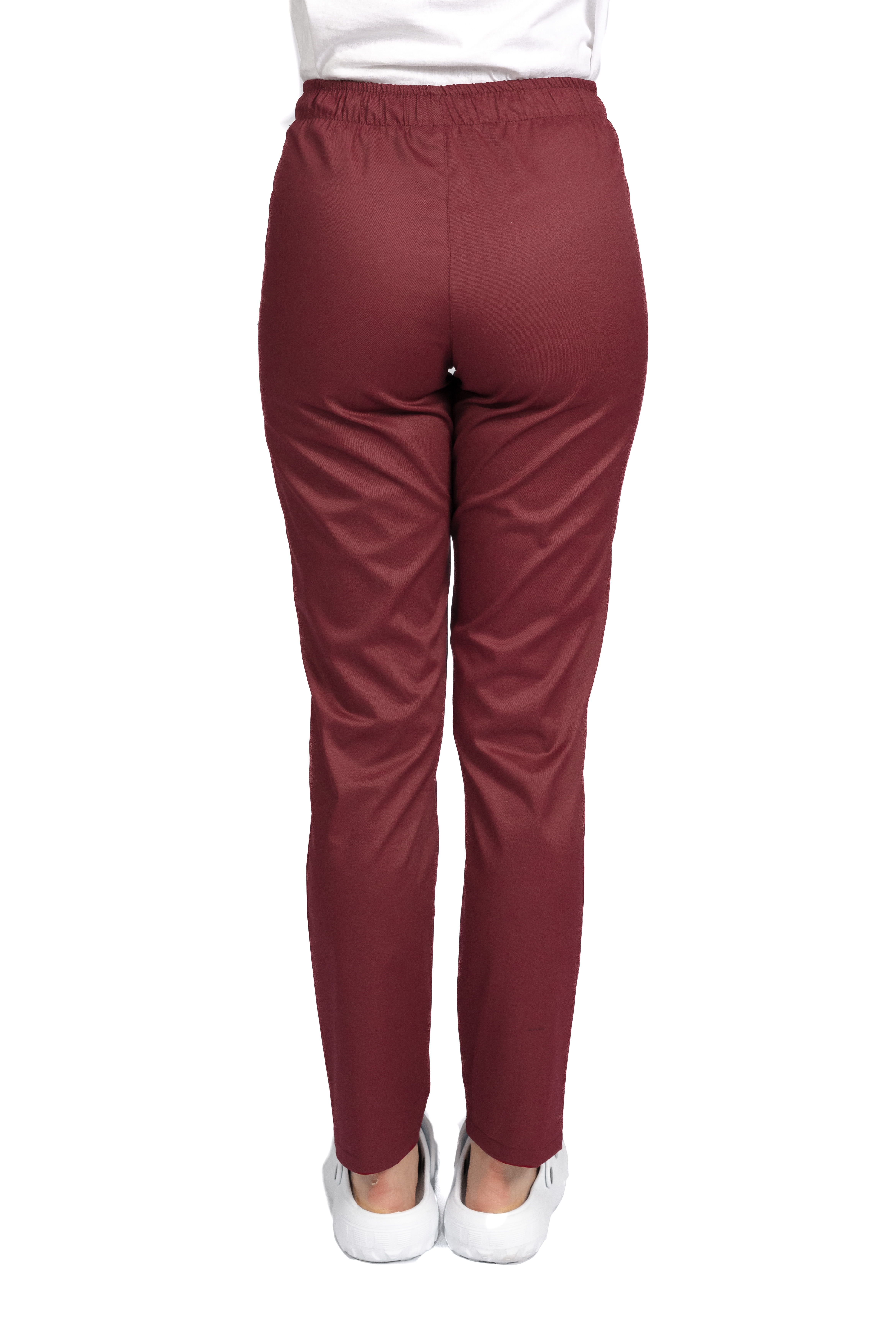 Pantaloni medicali elastici, dama, grena, cu snur si doua buzunare laterale 2