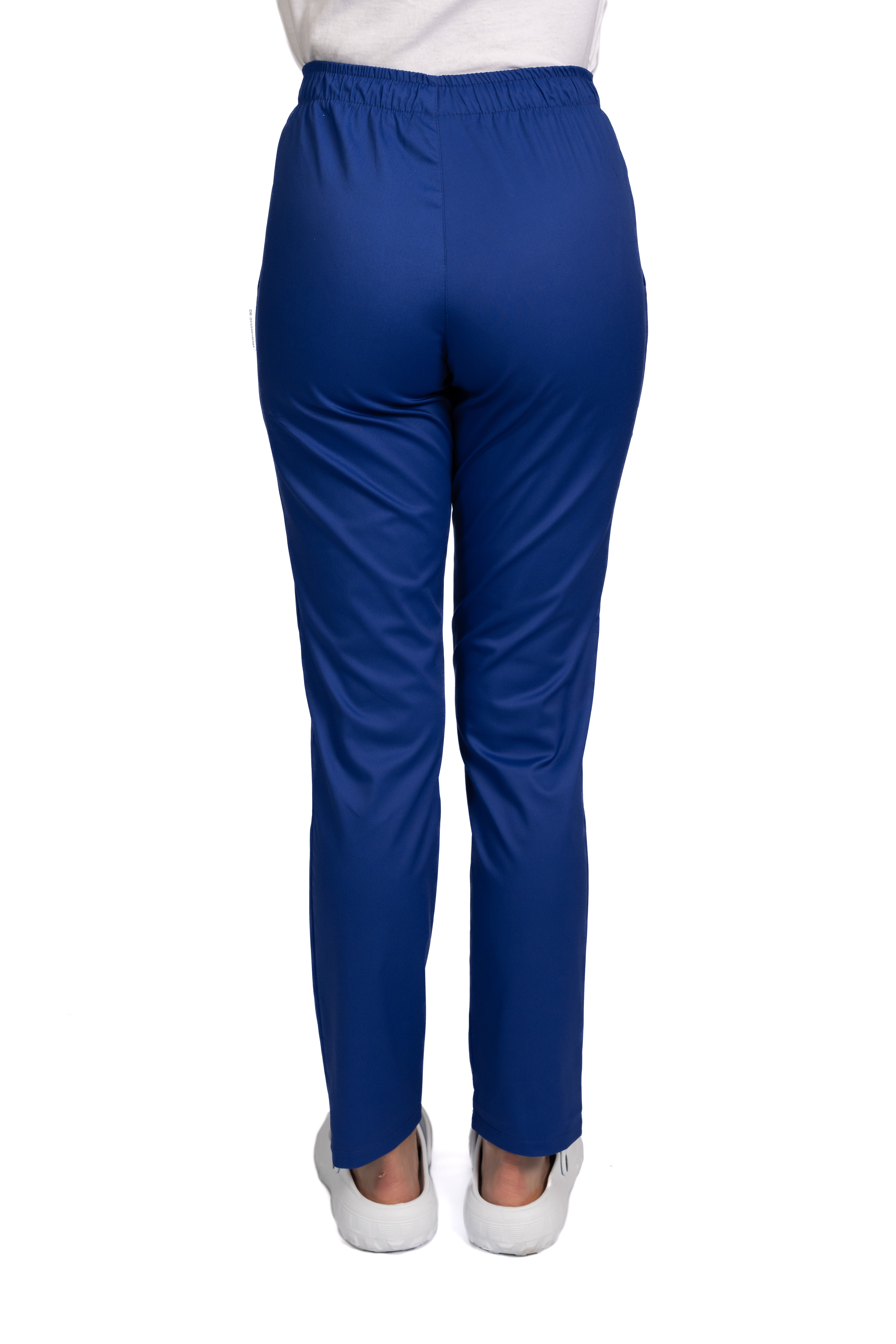 Pantaloni medicali elastici, dama, albastri, cu snur si doua buzunare laterale 2