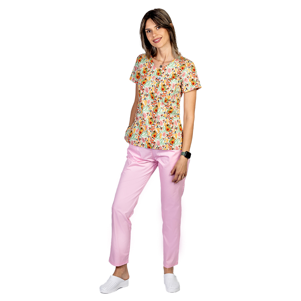 Costum medical Yago, cu bluza cu imprimeu  si pantaloni cu elastic 2