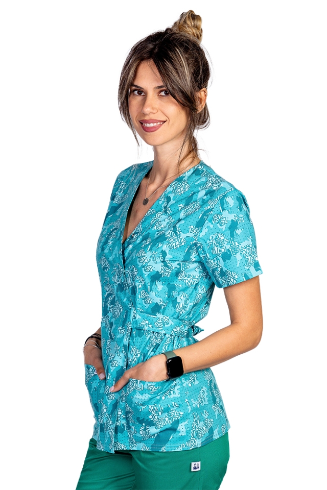 OUTLET Halat medical kimono Green Army, cu doua buzunare aplicate