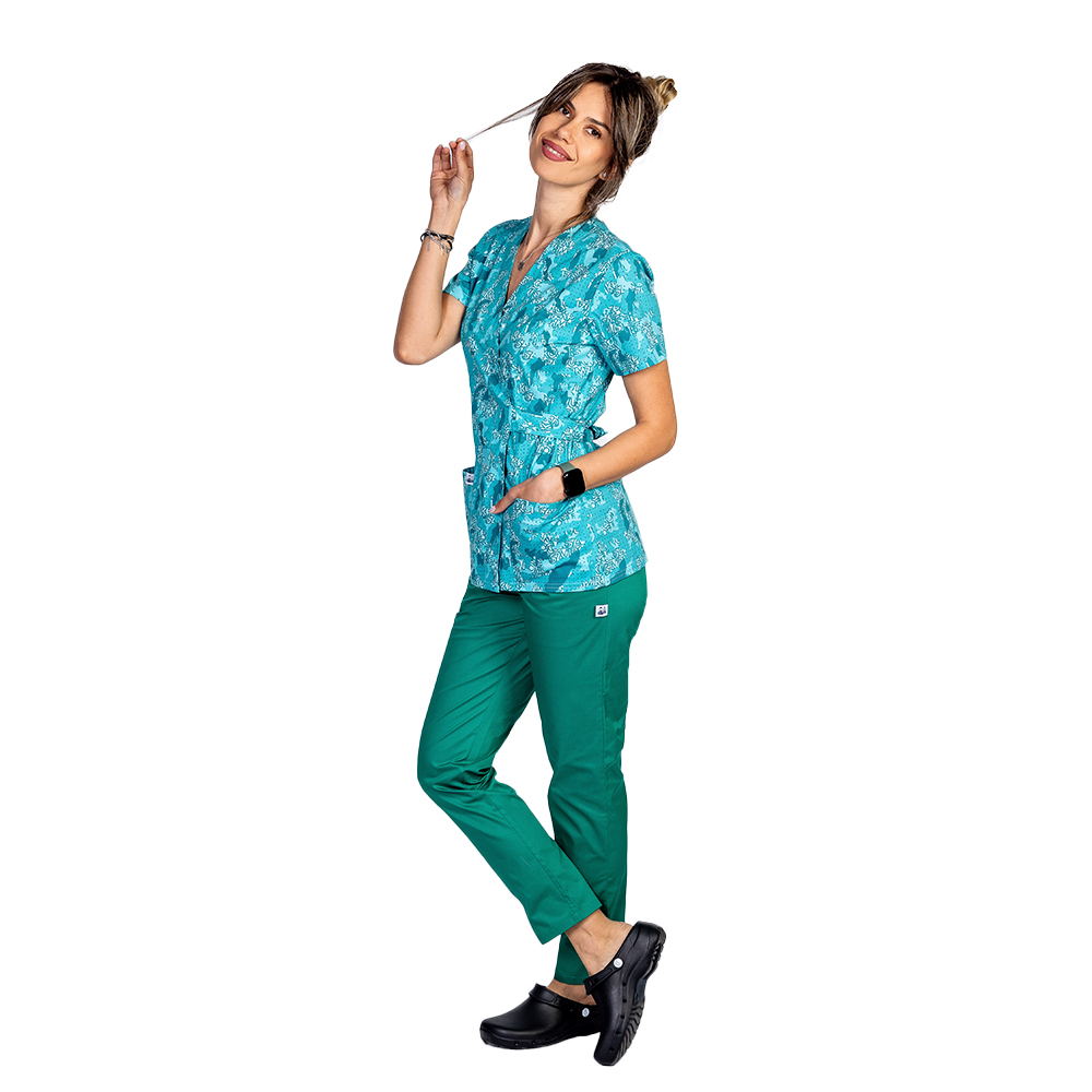 OUTLET Halat medical kimono Green Army, cu doua buzunare aplicate 2