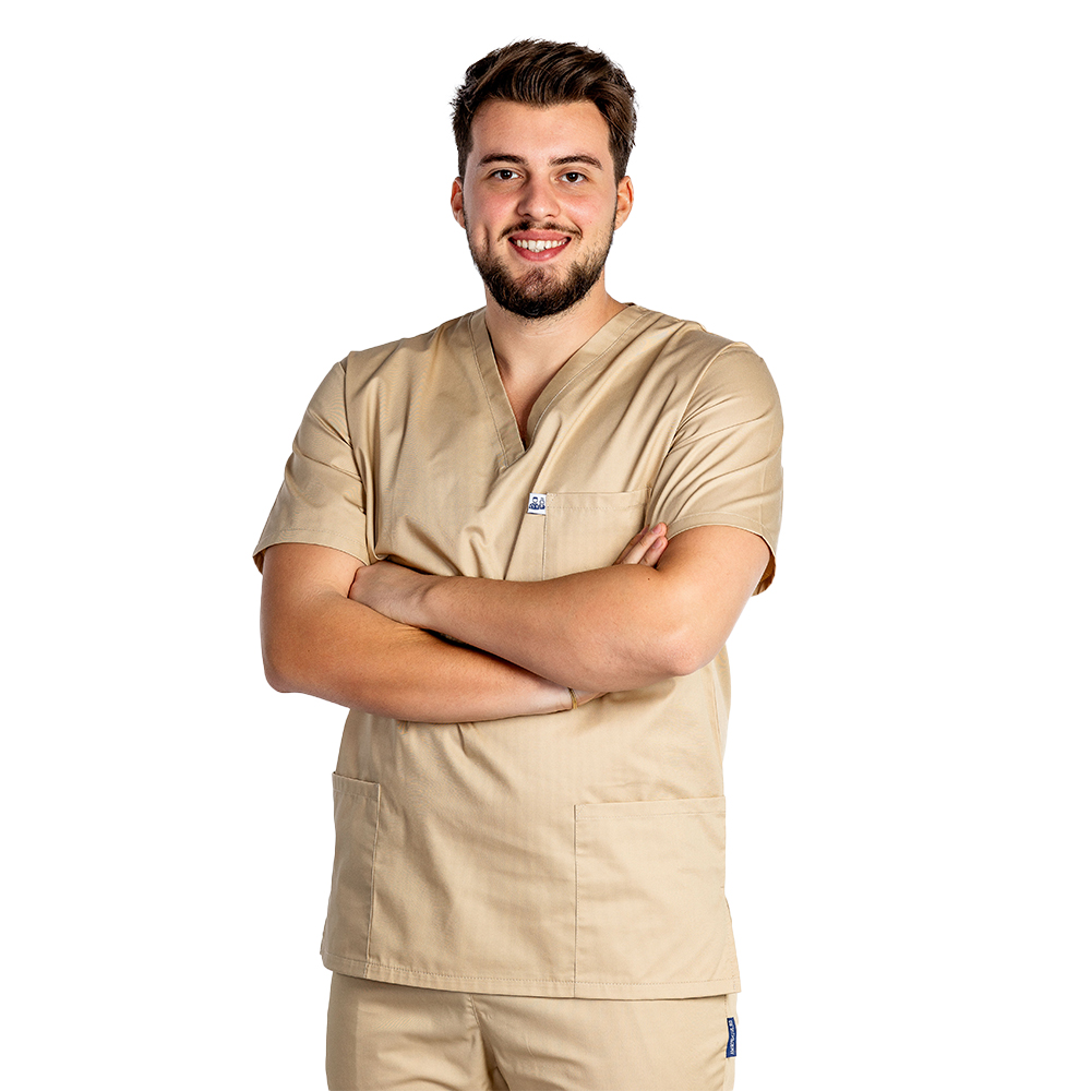 Costum medical barbati cu elastan culoare crem 4