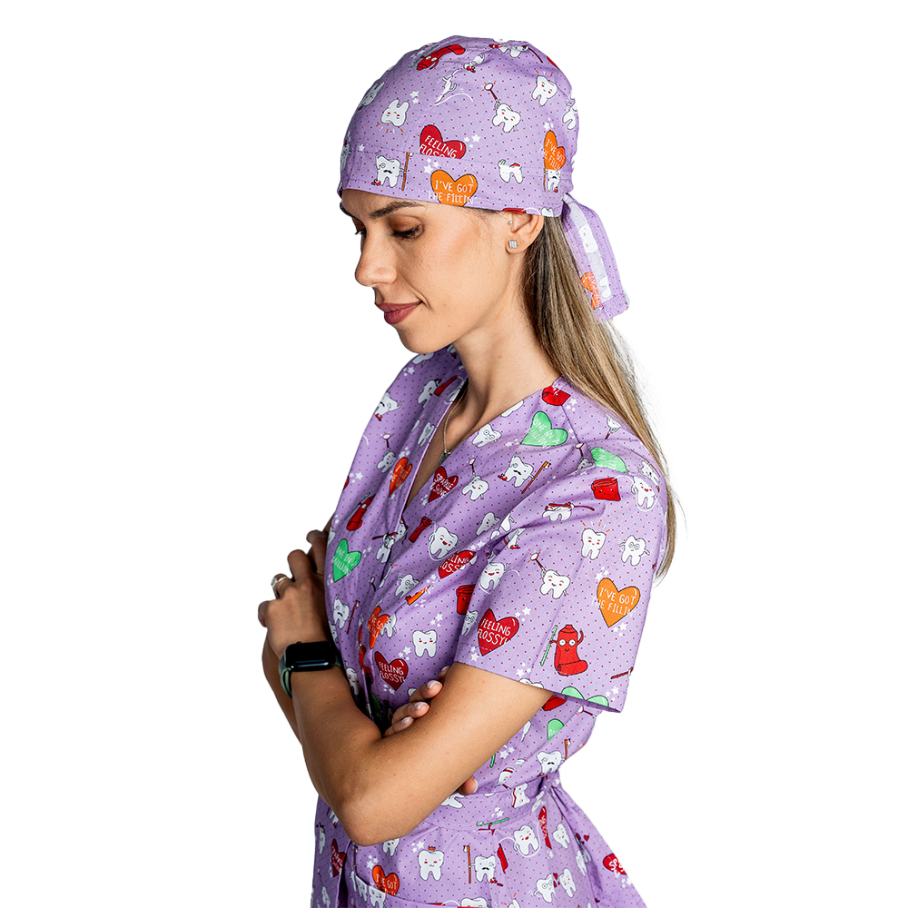 Boneta Dintisori lila, unisex, marime universala, cu prindere tip snur la spate 2