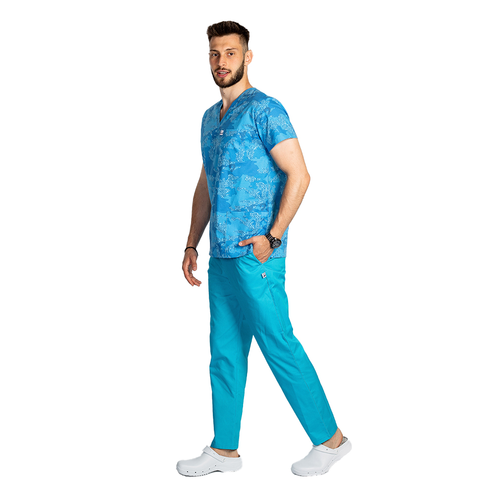 OUTLET Halat medical imprimat Blue Army, model barbati, cu trei buzunare aplicate 2