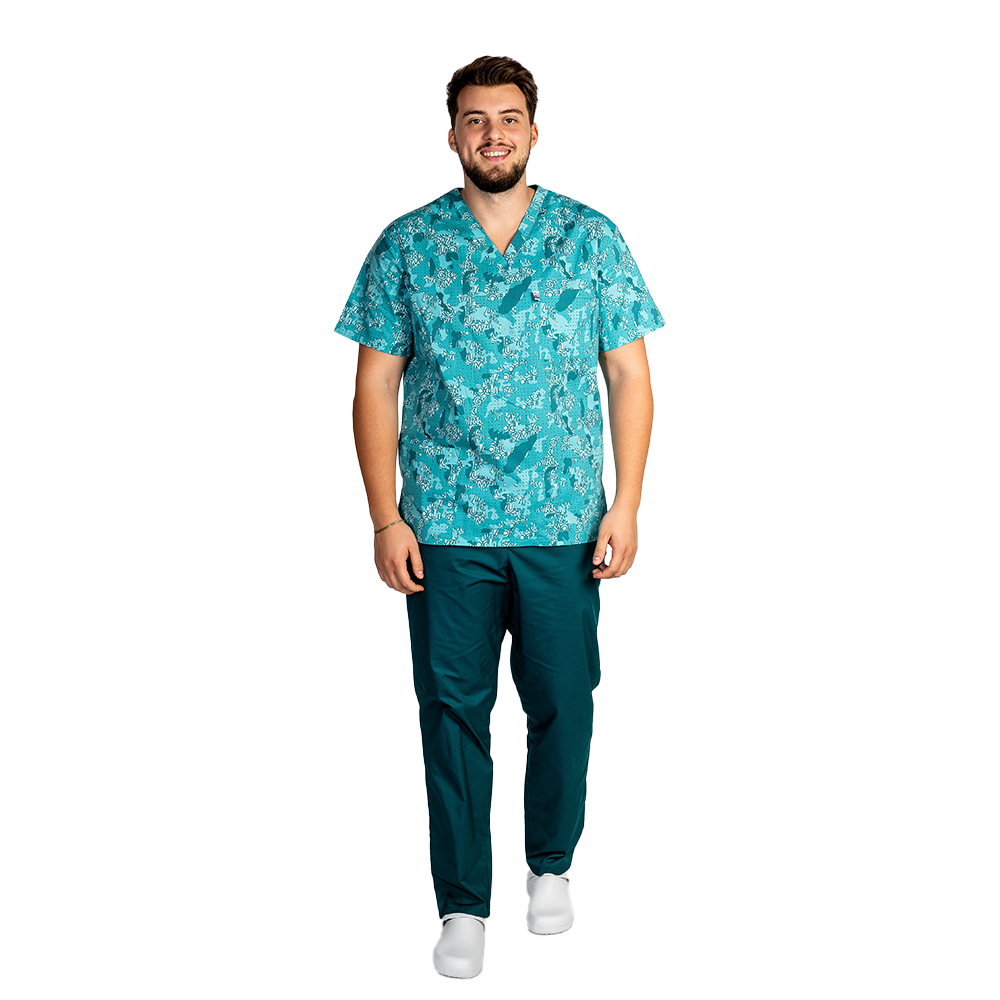 OUTLET Halat medical imprimat Green Army, model barbati, cu trei buzunare aplicate 5