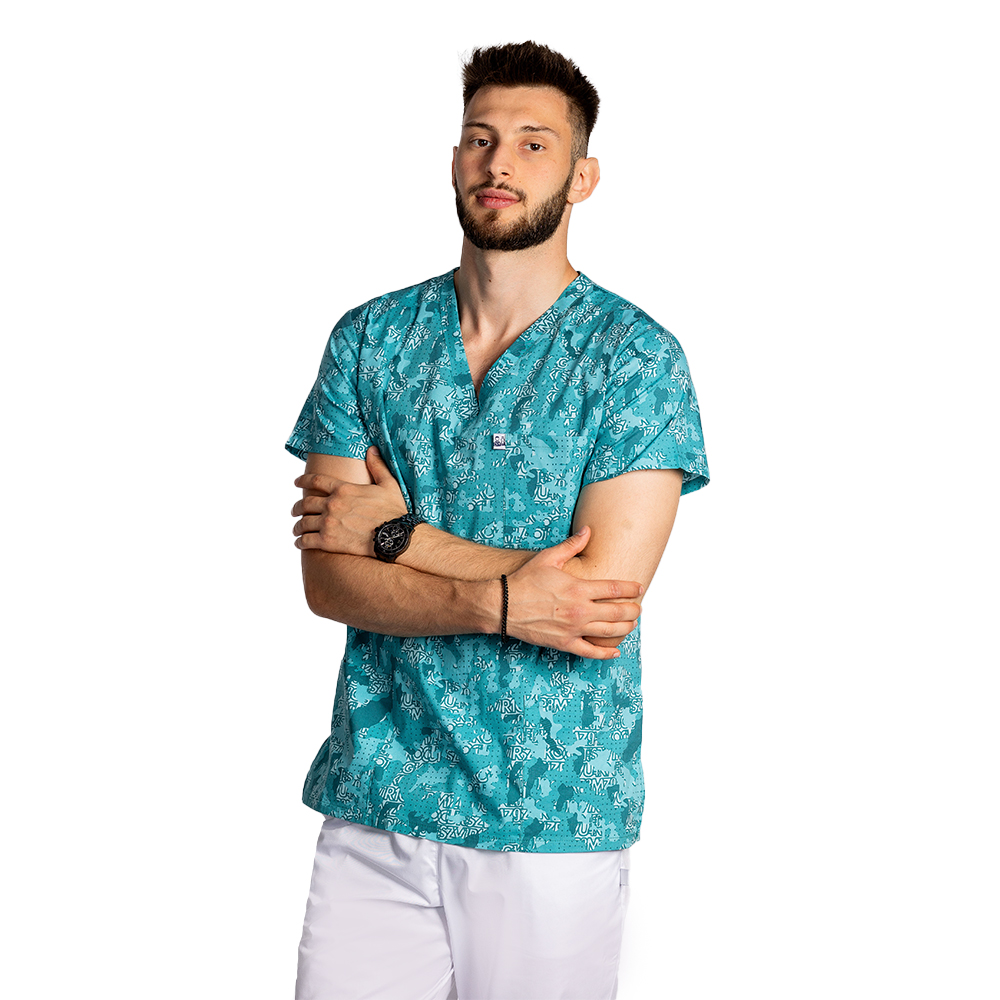 OUTLET Halat medical imprimat Green Army, model barbati, cu trei buzunare aplicate 4