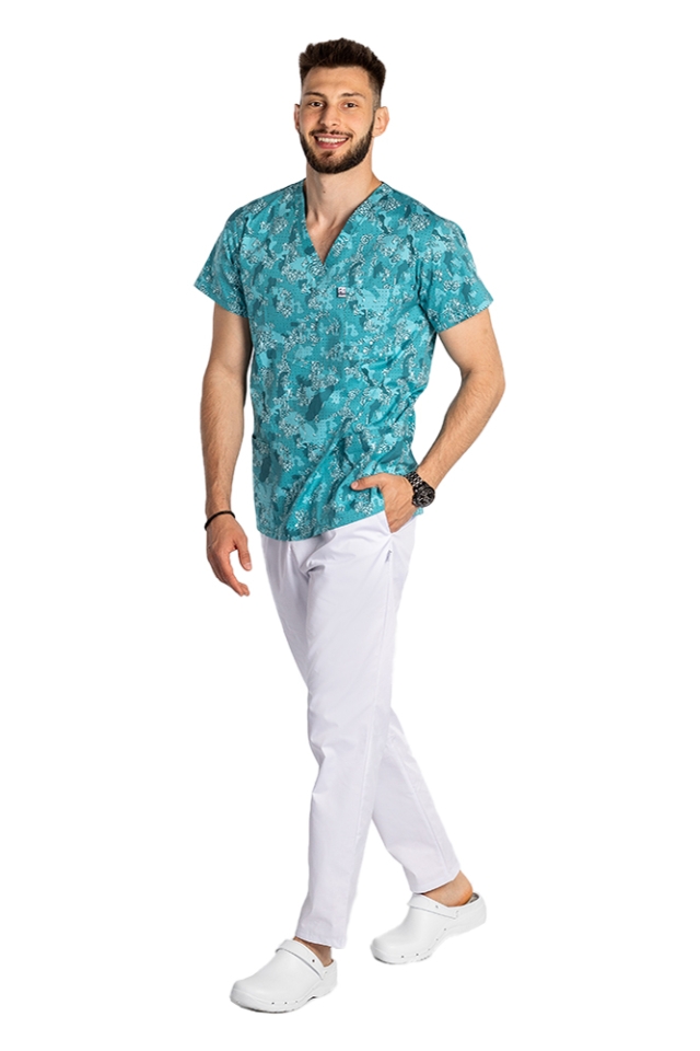 OUTLET Halat medical imprimat Green Army, model barbati, cu trei buzunare aplicate 3