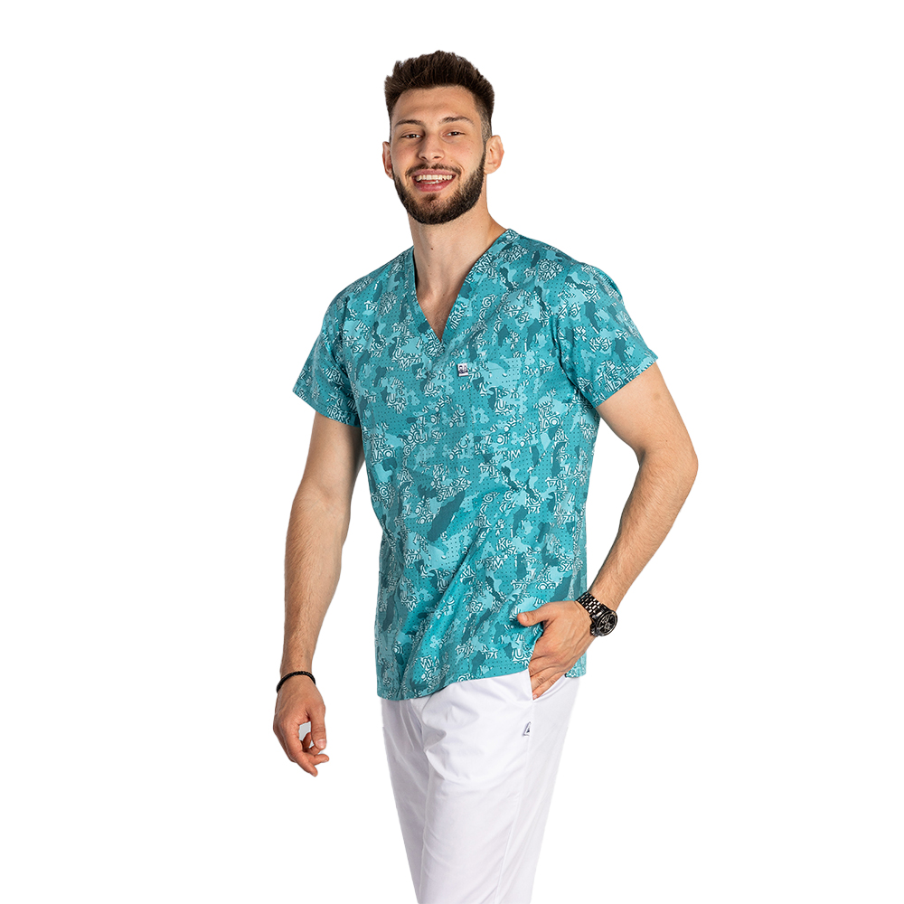 OUTLET Halat medical imprimat Green Army, model barbati, cu trei buzunare aplicate 2