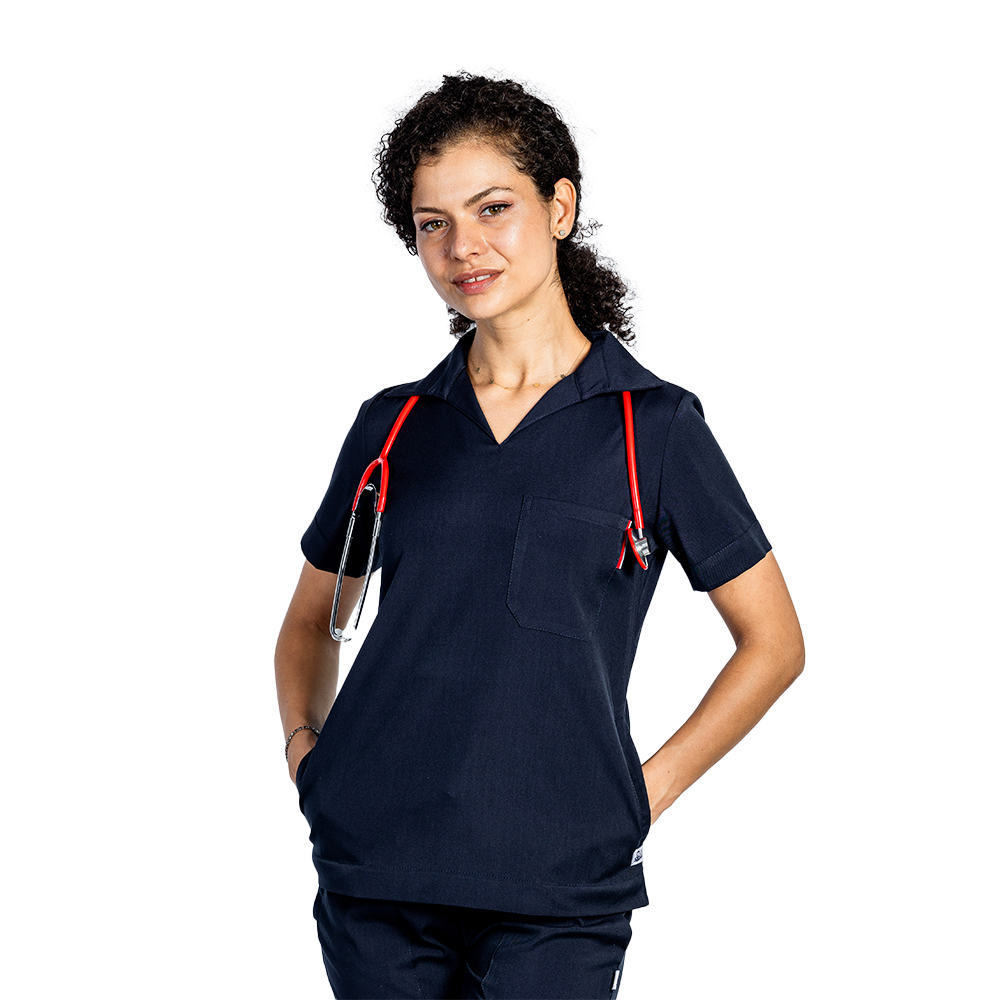 OUTLET Halat medical stretch polo, model dama, cu guler si doua buzunare laterale