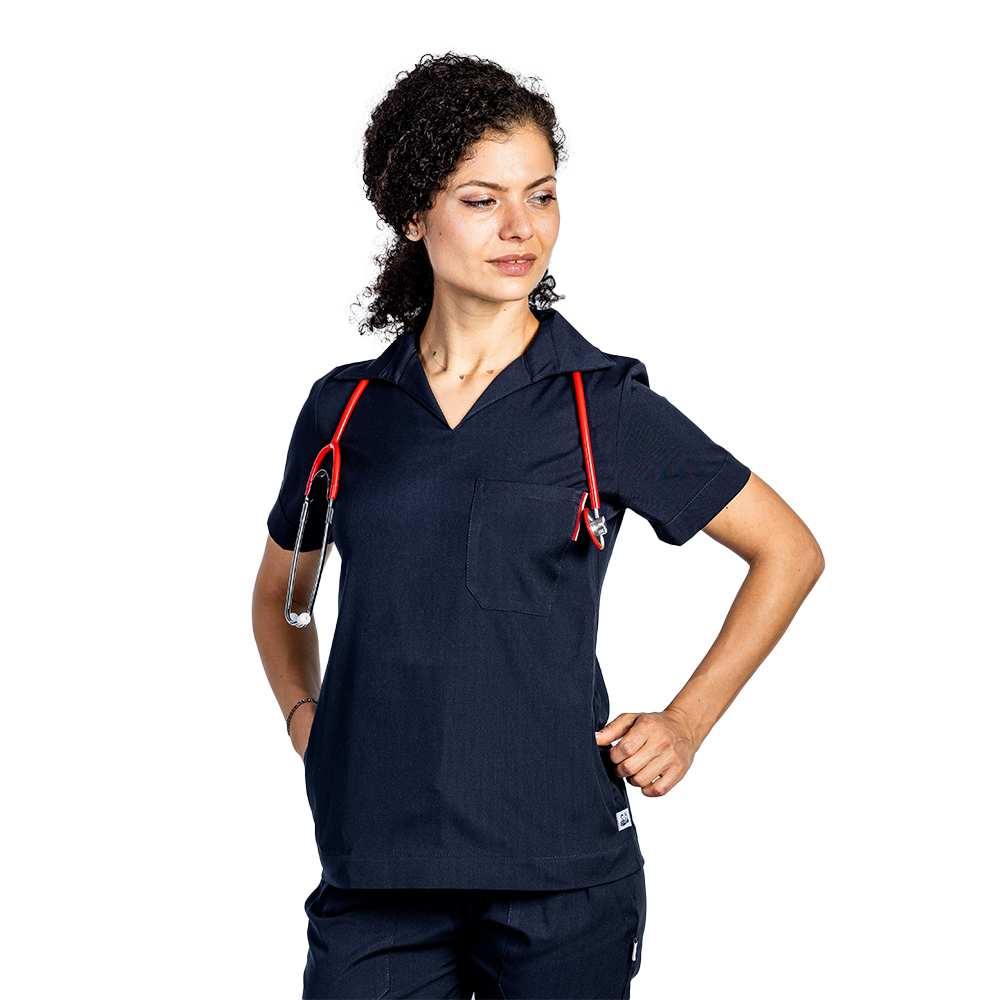 OUTLET Halat medical stretch polo, model dama, cu guler si doua buzunare laterale 2