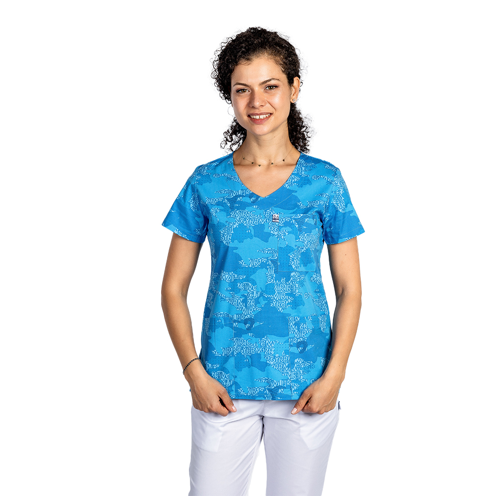 OUTLET Halat medical imprimat Blue Army, cu trei buzunare aplicate  4