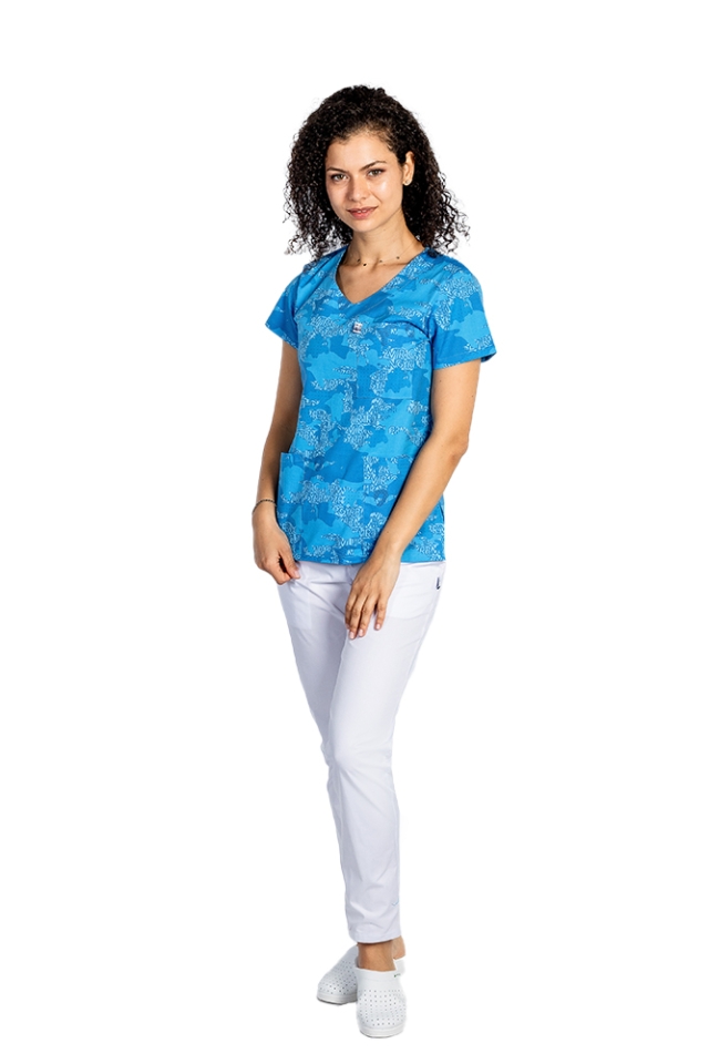OUTLET Halat medical imprimat Blue Army, cu trei buzunare aplicate  3