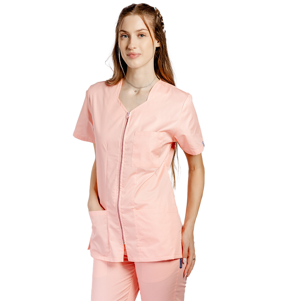 Halat medical piersica, cambrat, cu fermoar si trei buzunare aplicate 3
