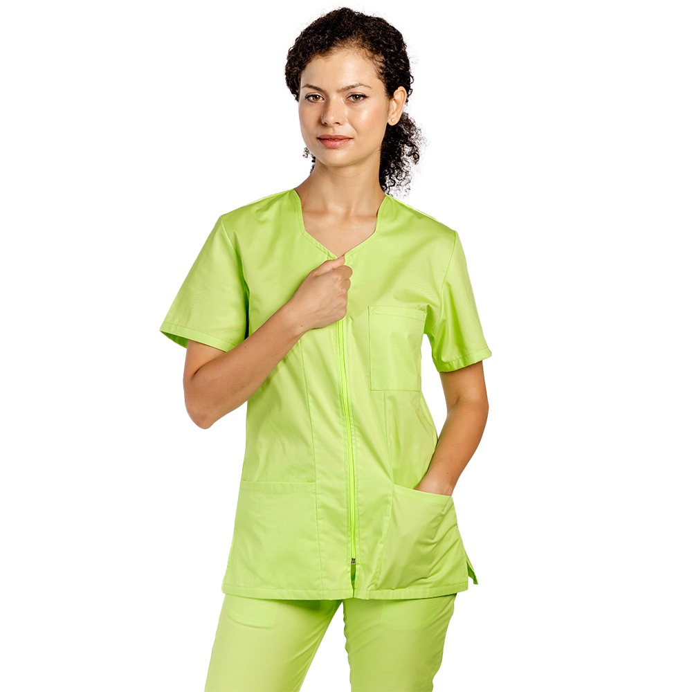 Halat medical lime cambrat, cu fermoar si trei buzunare aplicate 2