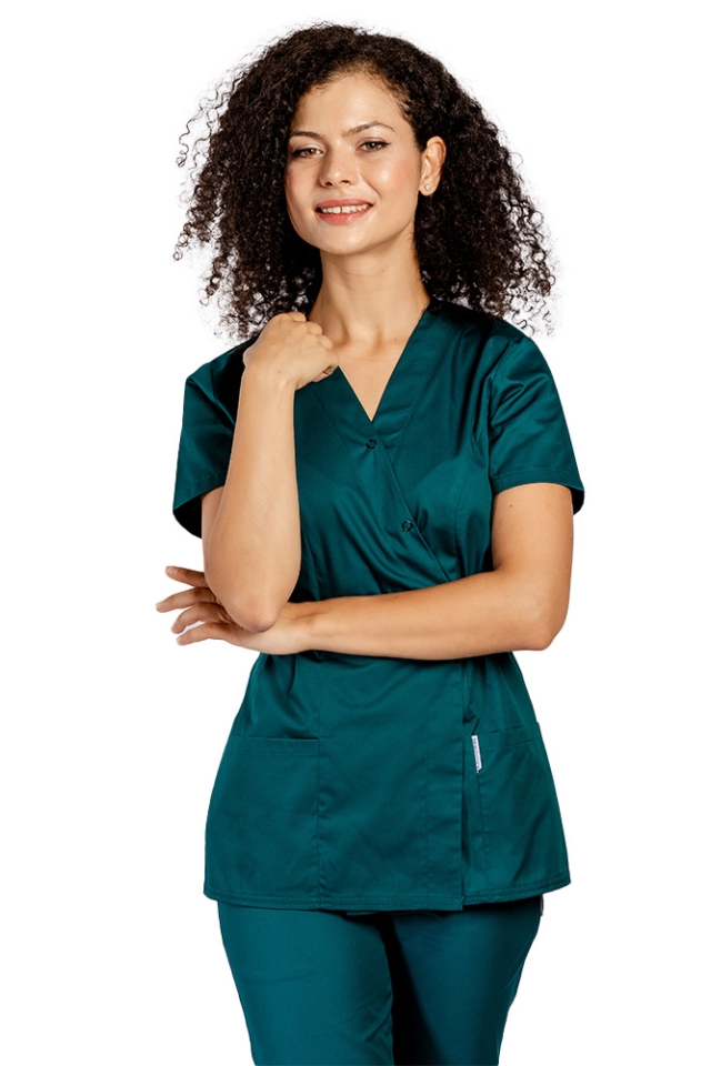 Halat medical kimono verde tuborg, cu elastan si doua buzunare aplicate