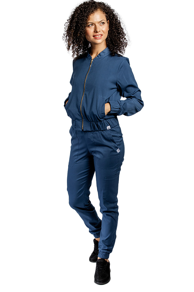 Jacheta medicala jeans stretch cu doua buzunare aplicate si fermoar 2